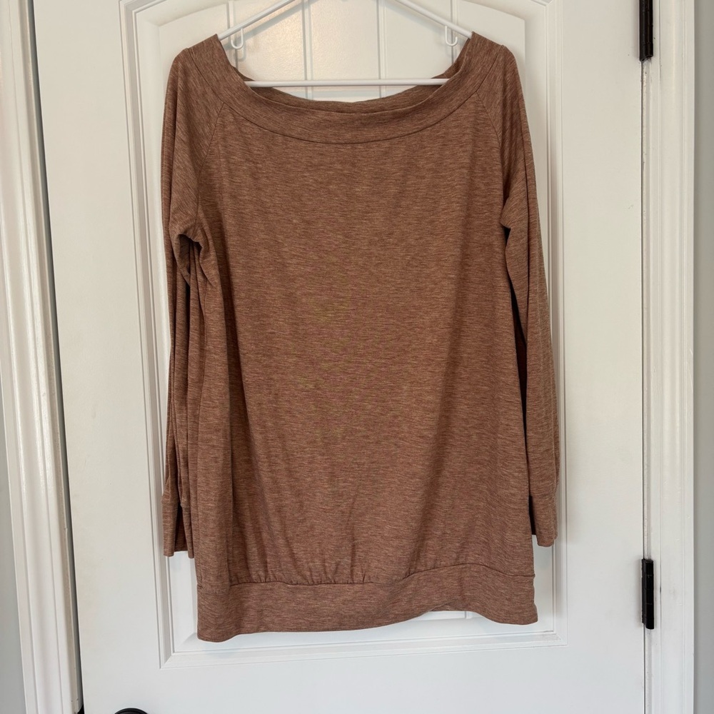 Halife Women's Heathered Brown Relaxed Long Sleeve Shirt Size Large